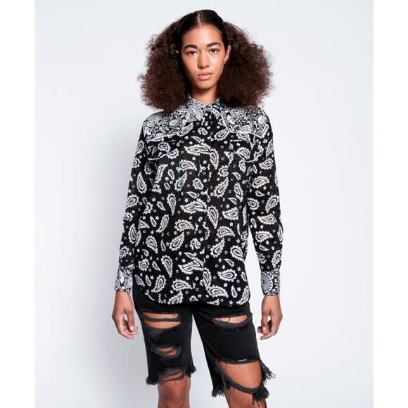 One‎ Teaspoon Hand Batik Paisley Western Shirt - Black NWT Size XS - Picture 3 of 11